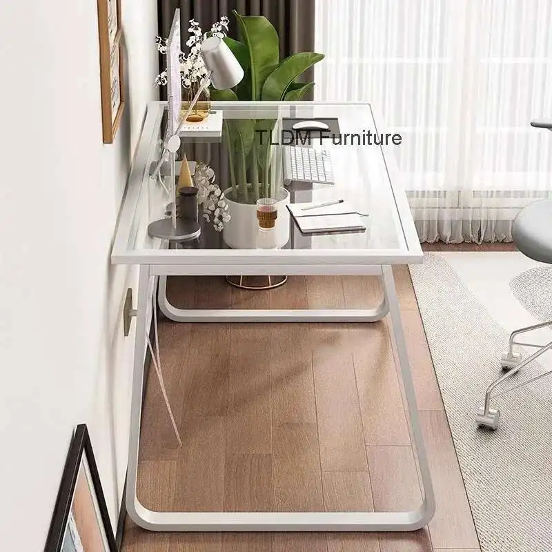 

Italian Tempered Glass Computer Desks Nordic Home Furniture Student Gaming Table Bedroom Dressing Table Transparent Writing Desk