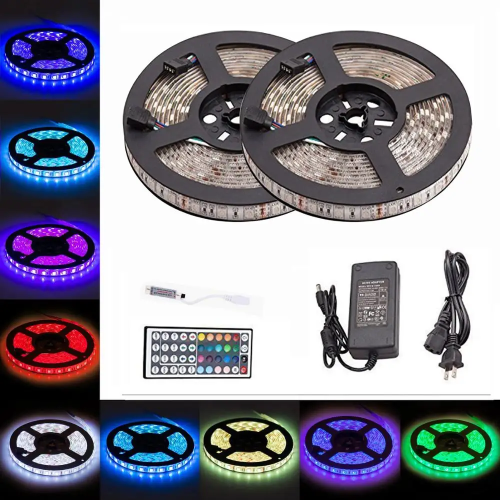 

LED Strip Light RGB 5050 SMD 2835 Flexible Ribbon Fita Led Light Strip RGB 5M 10M 15M Tape Diode DC 12V+ Remote Control +Adapter