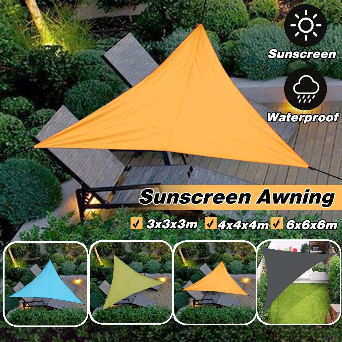 

3x3x3M Foldable Waterproof Triangle Sunshade Sail Shed Outdoor Activities Backyard Sunshade Tent Camping Tent Beach Canopy
