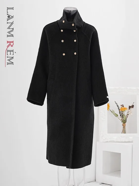 

LANMREM Office Lady Turtleneck Wool Long Coat Women Winter Solid Color Double Breasted Clothing Korean Style 2024 New CPG2173