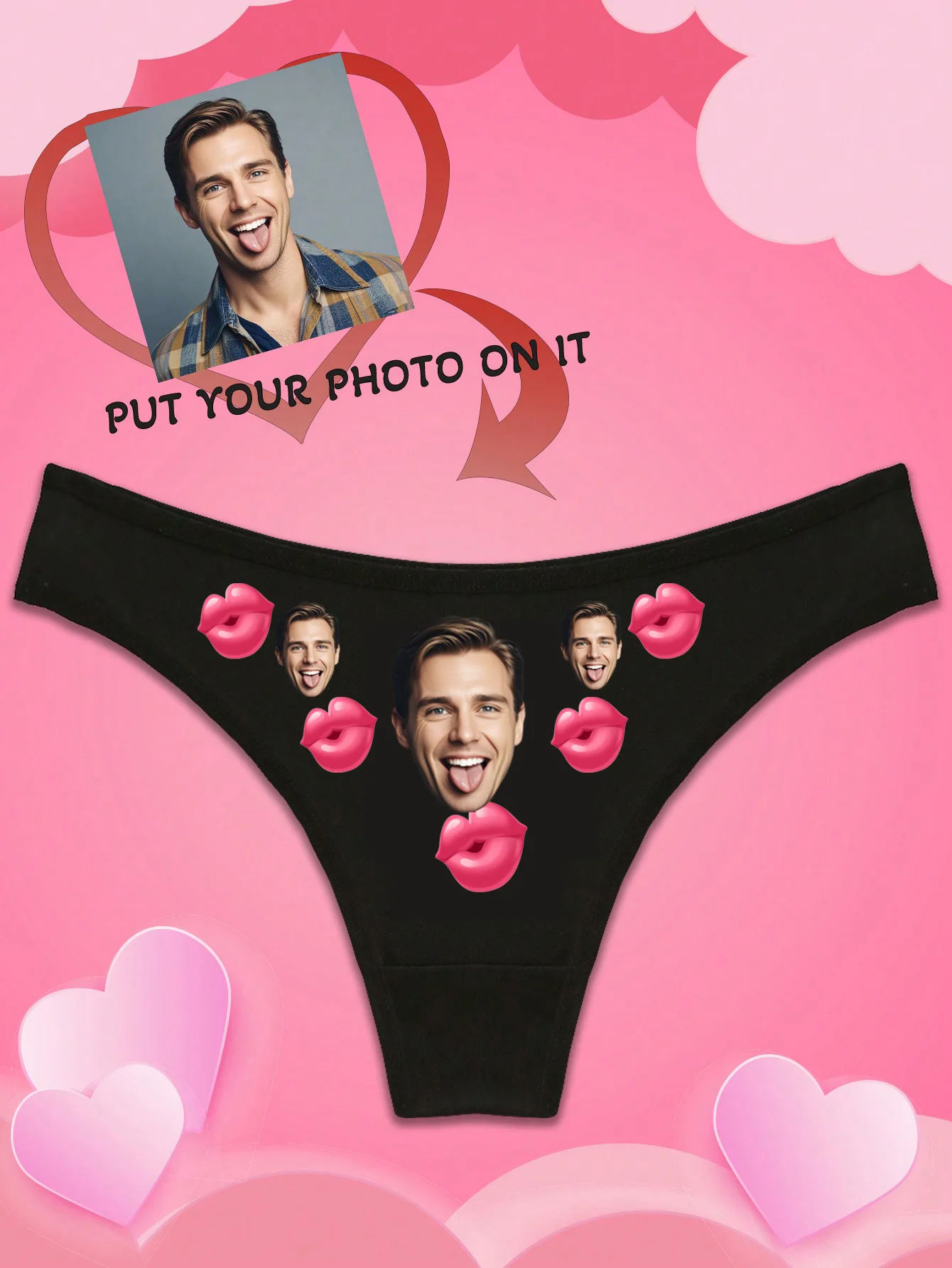 Customizable Sexy Low-Waist Briefs with Couple's Avatars And Love Letter Print for Men Women Perfect for Valentine's Day Christm