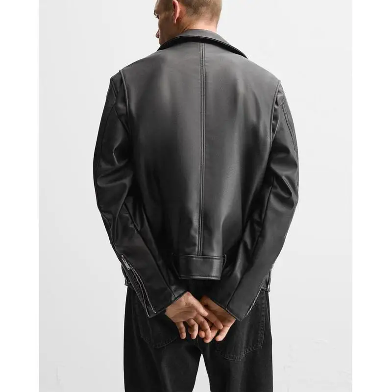 

Autumn Winter New Men's Long Sve PU Leather Jaet Motorcycle Sle Coat Turn-down Collar Casual Youth Faion ort Length