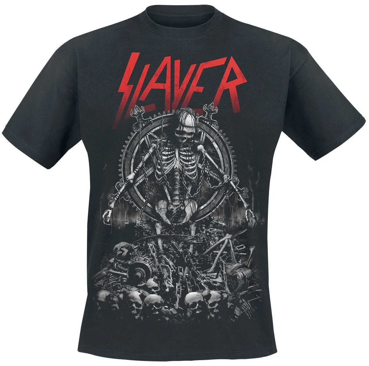 Slayer Skeleton Pentagram Gear Print Cotton T-shirt Men Women Thrash Metal Unisex Tee