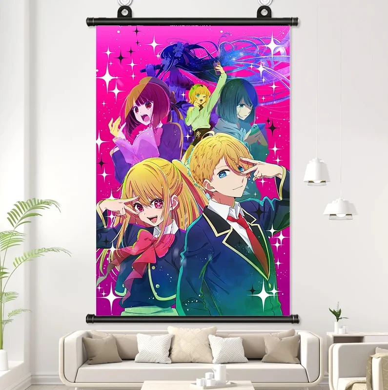 Oshi No Ko Anime Ai Akuamarin Rubii Poster Harajuku Wall Scroll Roll Painting Poster Hanging Picture Decoration