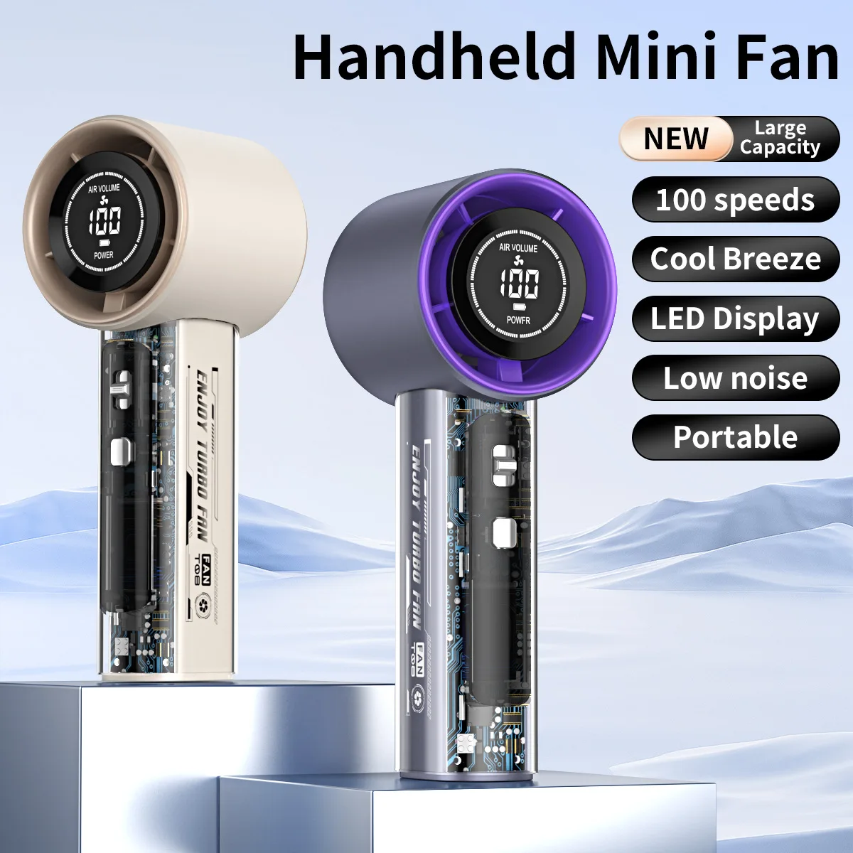 Mech Wind Blower Fan Violent Turbine Outdoor Portable Handheld Small Fan Digital Display USB Brushless Motor