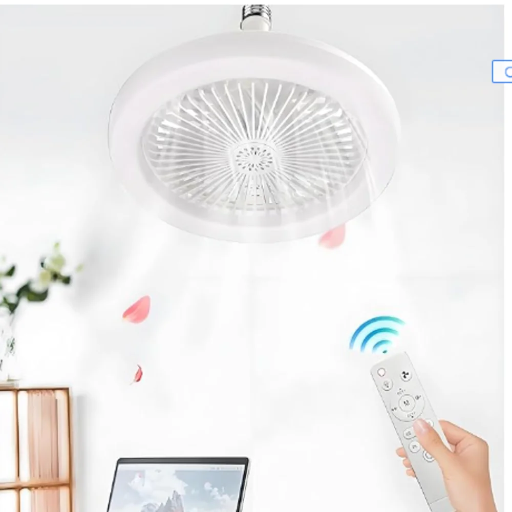 Socket Fan Light with Remote Screw in Ceiling Fan in Light Socket Dimmable Ceiling Fan with Light for Bedroom Kitchen Living Roo