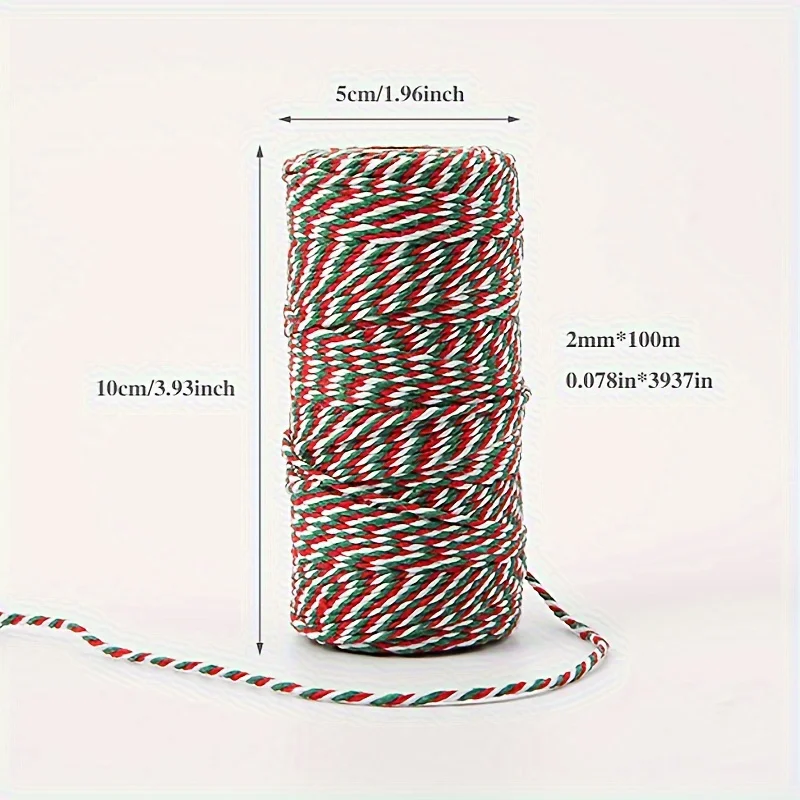 1 Rolle 100m Leuchtend Rotes Dreifarbiges Baumwollseil für DIY Geschenkverpackung Dekorative Bindeschnur Bastelbedarf