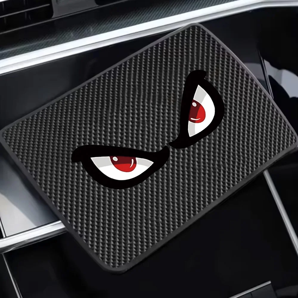 Car Anti-Slip Mat Red and White Devil Eye Style Phone and Key Storage Rack Dashboard Adhesive Magic Mat Center Console Storage Mat Car Interior Accessories