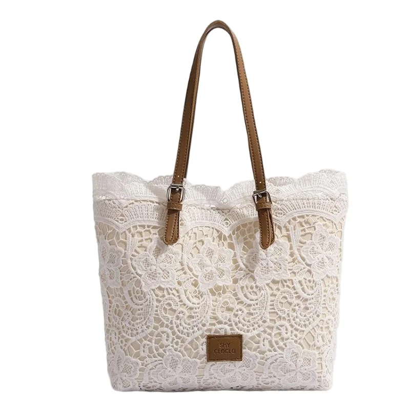 

Элегантная кружевная сумка-тоут с ажурным узором для женщин, вместительная сумка через плечо с ремешком из искусственной кожи, легкая сумочка для отпуска, вечеринок и свиданий