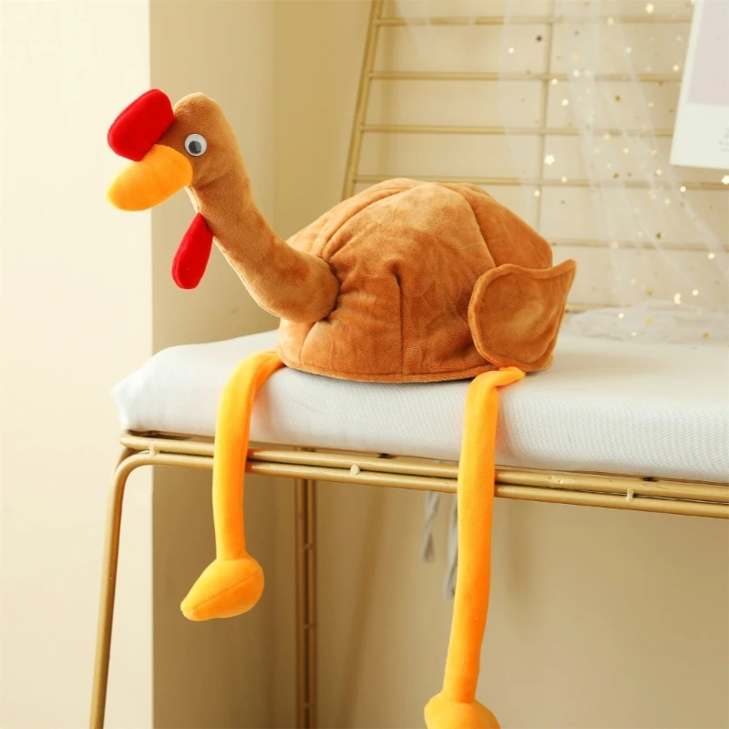 Plush Turkey Thanksgiving Turkey Hat Novelty Cooked Chicken Secret Santa Fancy Costume Dress Up Party Decoration