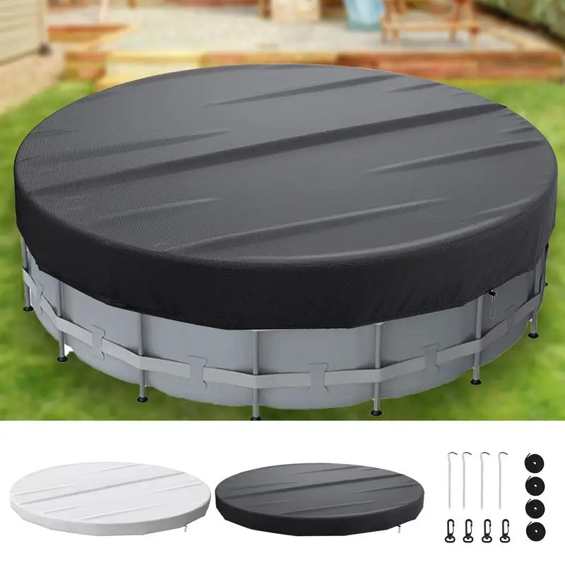 Above Ground Pool Covers Pools Blanket Solar Covers Round Pool Covers With Windproof Straps & Ground Nails Dustproof Cover