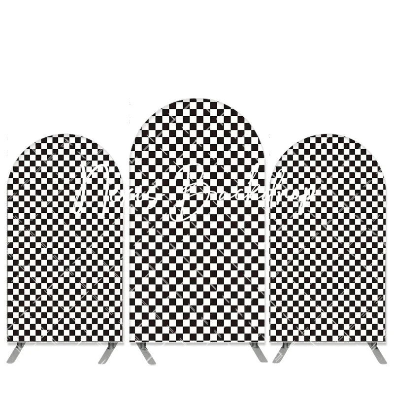 

Black and White Racing Checker Texture Arch Grid Birthday Chess Board Photography Backdrops Children Kids Bday Party Supplies