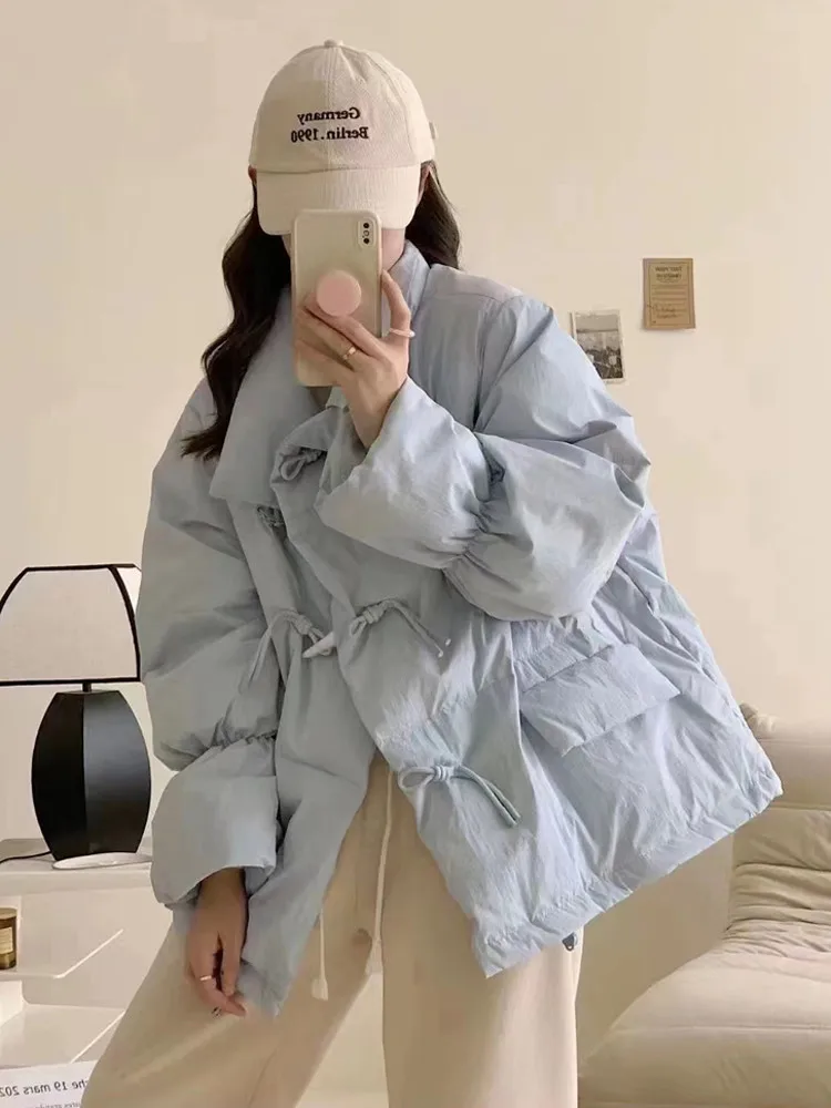 

Korean Style Pink Down Jacket Women Coat Winter Clothes New Fashion Loose Thick Warm Horn Button Short Quilted Outwear