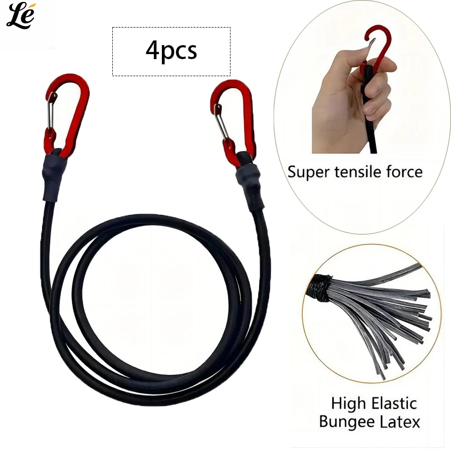

4Pc Heavy Duty Elastic Ropes With Aluminum Mountain Buckles Hooks For Luggage Racks Cargo Camping Tents Bicycle Transport