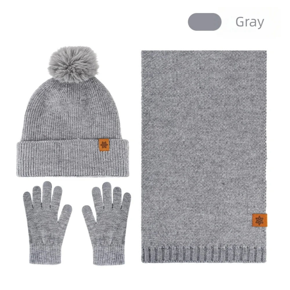 3Pcs/Set Warm Winter Hat Scarf Gloves Set Thicken Lining Scarf Neck Warmer Suit Soft Windproof Touchscreen Gloves for Men Women