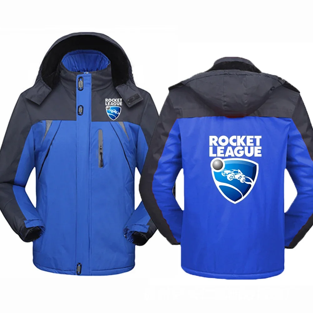 2024 Autumn Winter Men's Rocket League Logo Printed Popular Patchwork Thickened Warm Hooded Mountaineering Multi-function Jacket