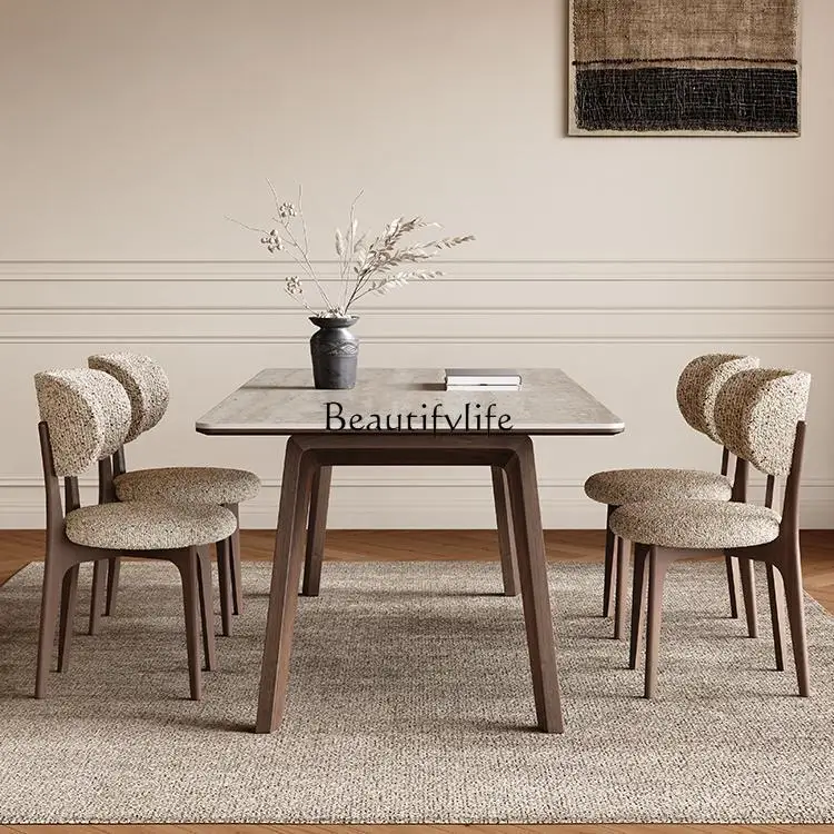 

Medieval solid wood rock slab dining table full support rectangular household