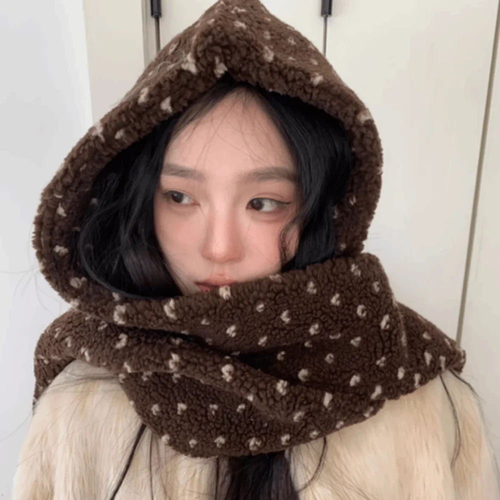 

Ветрозащитный зимний шарф в горошек, шапка, утолщенная Балаклава из овечьей шерсти, пуловер, шапки, теплые шапочки для защиты ушей, холодная погода