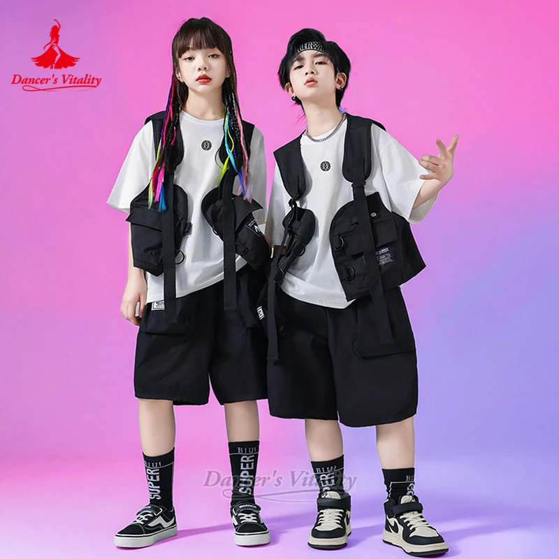 Vitality del ballerino Bambini Hip-Hop Breaking Dance Training e esibizione e concorso T-shirt bianca + pantaloni + gilet Set da 3 pezzi