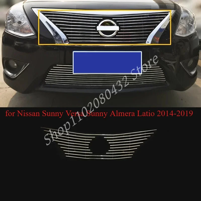 Stainless Steel Front Center Racing Mesh Bumper Grills Billet Grille Cover for Nissan Sunny Versa Sunny Almera Latio 2014-2019