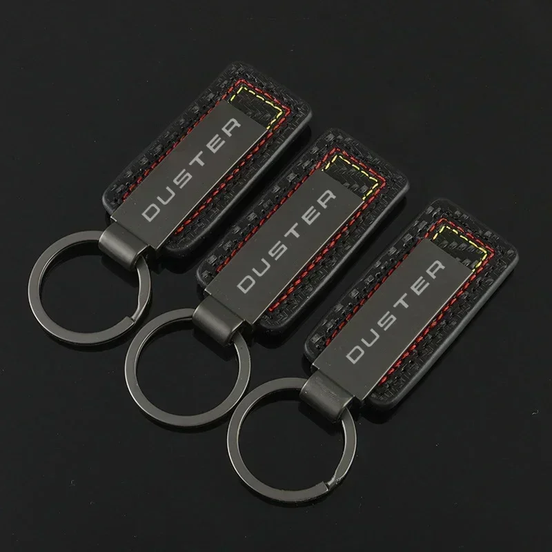 Carbon Fiber Leather Car Alloy Keychain Key Chain Rings Gifts Styling for Duster Logo 2024 2023 Keyrings Auto Accessories