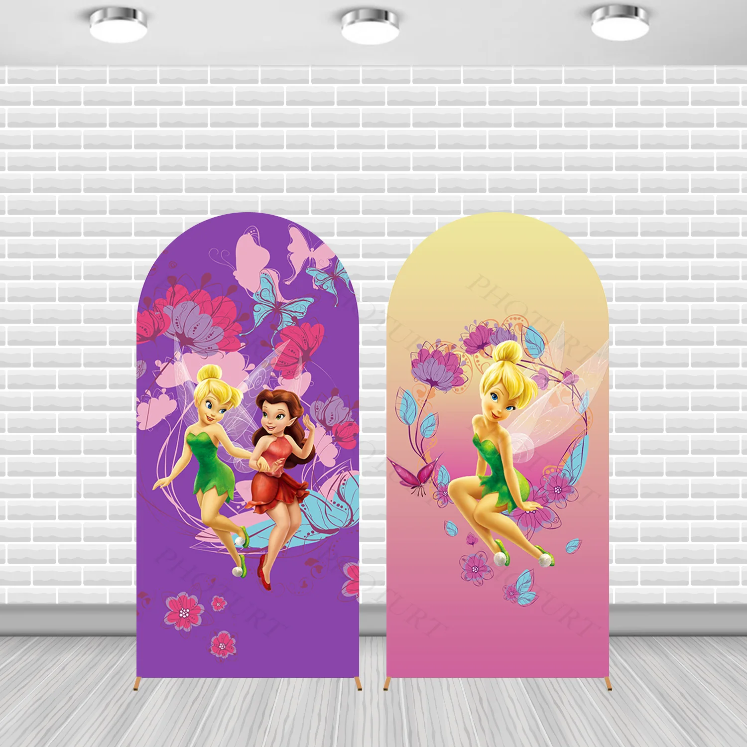 Arch Disney Tinker Bell Background Kids Birthday Party Backdrop Double Side Tinkerbell Polyester Arch Banner Photography Props