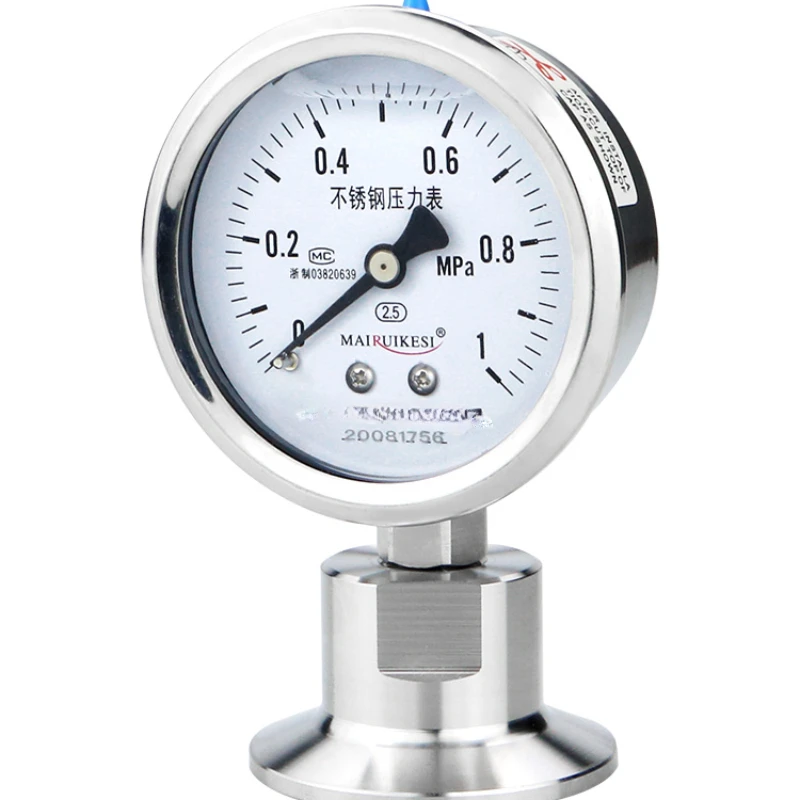 Sanitary stainless steel shock-absorbing diaphragm quick installation clamp type chuck oil pressure gauge