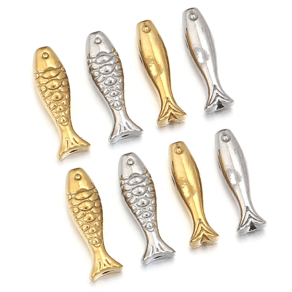 5pcs 14mm Stainless Steel Small Fish Beads Charm Loose Spacer Bead for Jewelry Making Bracelets Needlework Necklace Crafts view 2