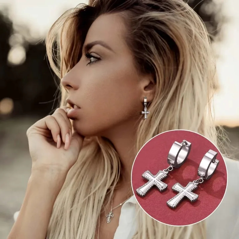 Fashion Stainless Steel Cross Pendant Earrings for Men Women Religious Amulet Ring Accessaries Hot Sale Birthday Party Gifts image 4