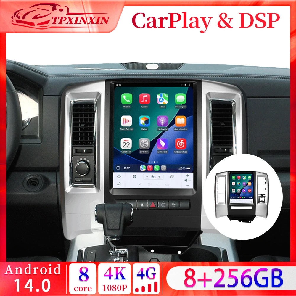 

12.1 Inch Screen For Dodge Ram 1500 2008 2009 2010-2012 Tesla style Car GPS radio Multimedia stereo player, Android 14 Head unit