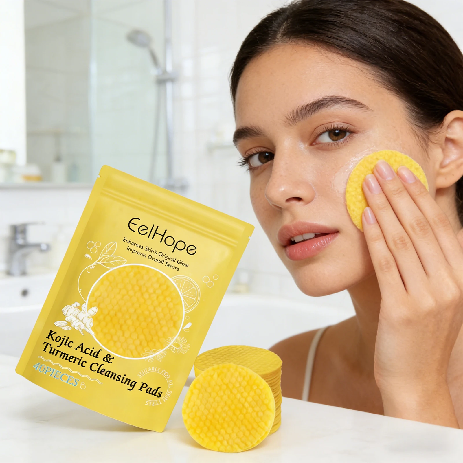 

Kojic Acid Turmeric Cleansing Pads Gentle Exfoliate Fade Dark Spots Brighten Skin Tone Deep Clean Pores Oil Control Moisturizing