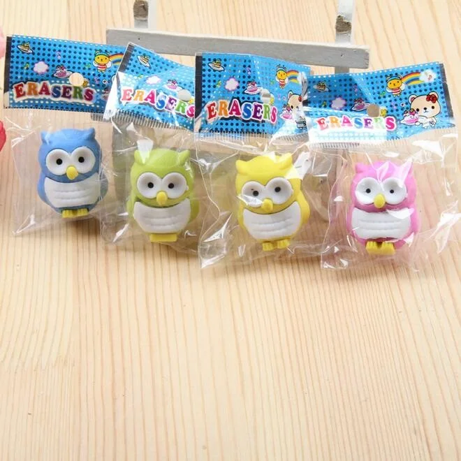 2pcs/lot Kawaii 3D Owl design non-toxic eraser students' gift prize Children's educational toys office school supplies