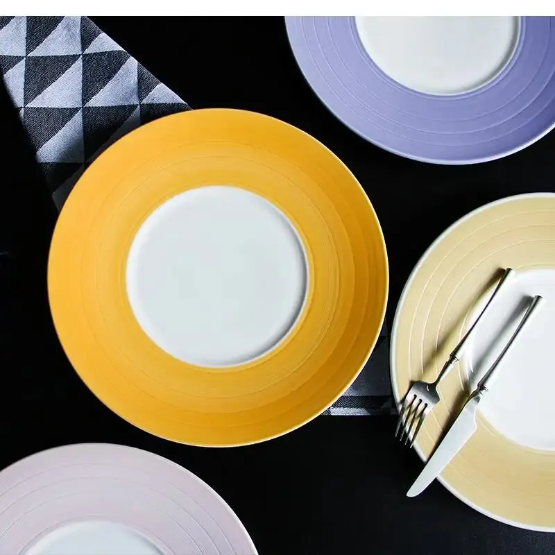 

12 Inch Large Round Plate Household Western Dishes Japanese Art Nordic Steak Hotel Ceramic Tableware Supplies