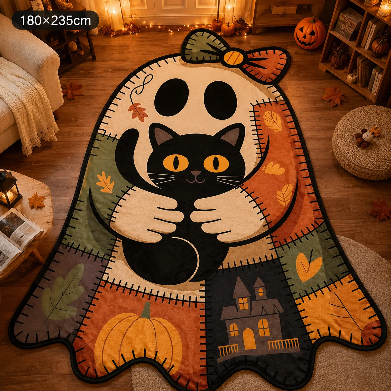 Halloween Cute Ghost Shape  Cat Coral Fleece Blanket Flannel Office Home Car Bed Nap Throw Lazy Cover Festival Gift Blanket