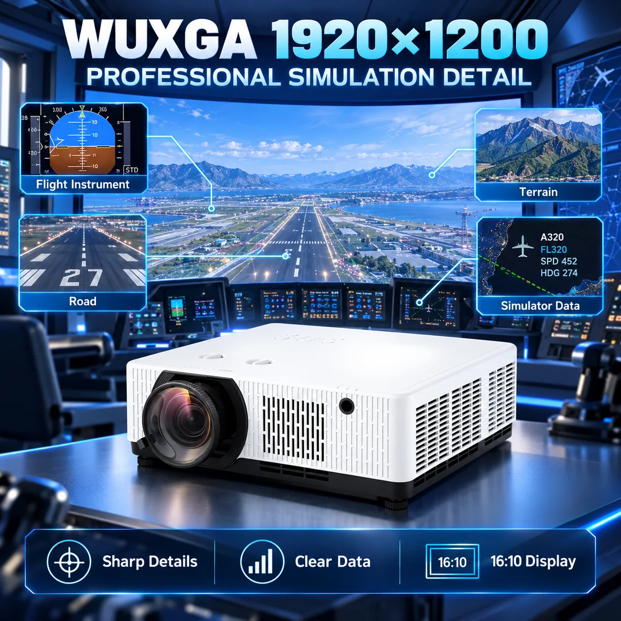 7500 Lumen WUXGA Laser Projector 3LCD Short Throw Projector for Multi Screen Simulation Training System