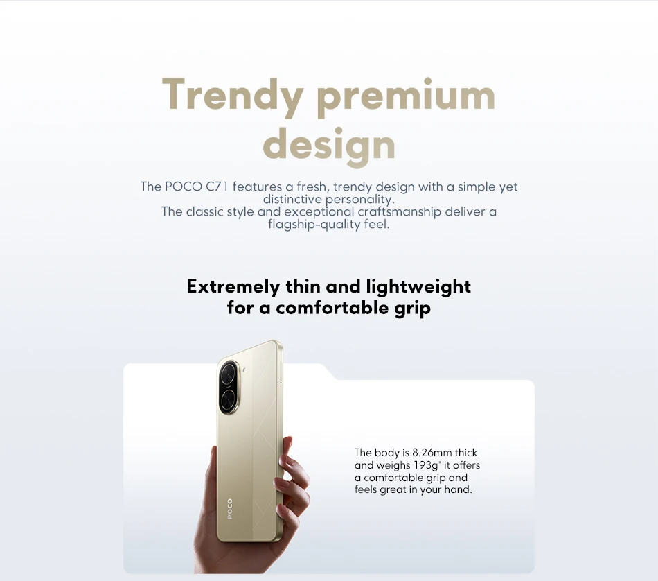 Global Version POCO C71 UNISOC T7250 processor 32MP AI dual camera Immersive 6.88” display 15W fast charging AI face unlock