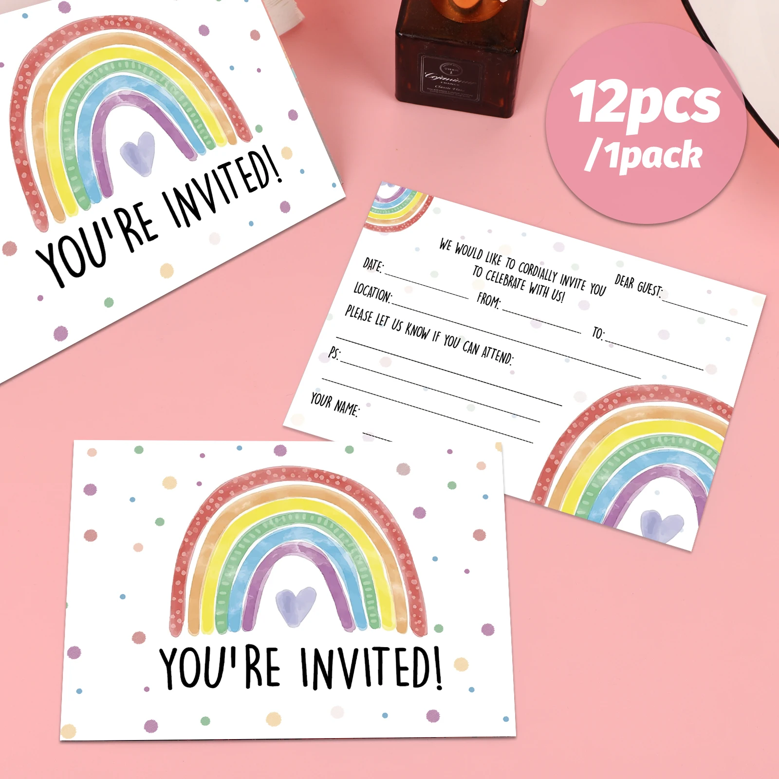 12 قطعة من بطاقة دعوة عيد الميلاد الملونة بألوان قوس قزح - وهي مناسبة لأنشطة قوس قزح مثيرة للاهتمام وجميلة لجميع الأعمار Lucky #6