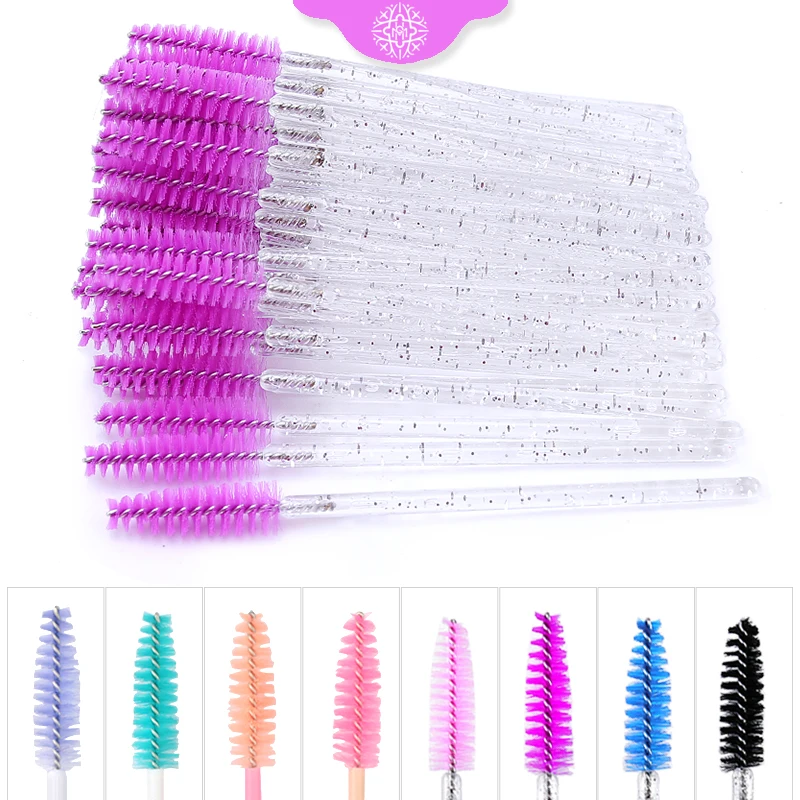 50 Stuks Wimper Extension Wegwerp Wenkbrauw Borstel Mascara Wand Applicator Spoolers Wimpers Cosmetische Penselen Set Makeup Tools