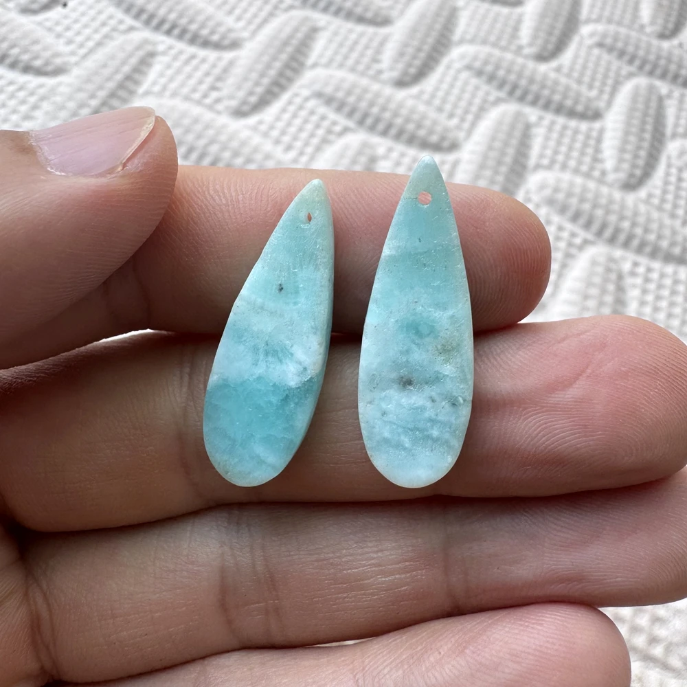 Wholesale 2pcs/pack Genuine Larimar Hemimorphite Gemstone Pear Drop Beads Pendant 10x30mm,Gemstone Jewelry Earring Necklace DIY