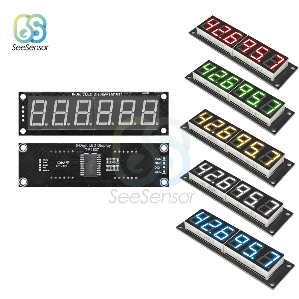 0.56 inch TM1637 6-Digit 7-segment LED Digital Tube Display Control Module For Arduino 5V Microcontroller Serial Driver 76x19mm