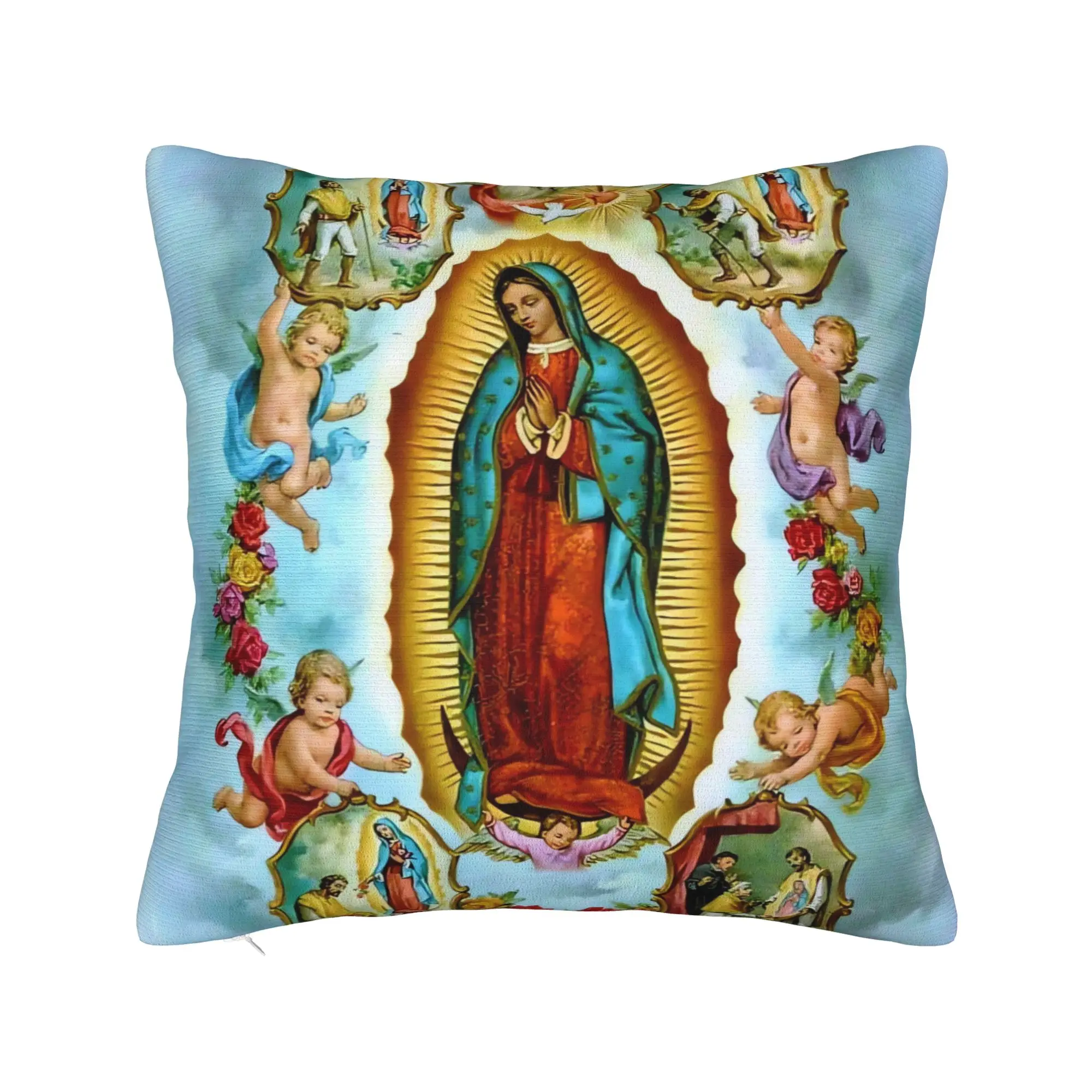 Pillow Cover Virgin Mary Cherubs Rose  Kawaii Pillow Case For Sofa Bedroom Home Decor Pillowcases