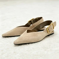 Luxury Designer Flats for Women Fashion Metal Buckle Back Strap Design Faux Suede Loafers Comfortable Outdoor Casual Shoe Ladies