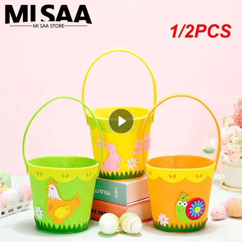 1/2PCS Non-woven Storage Organizer Phone Pouches Easter Decorations Shopper Bag Round Easter Barrel Portable