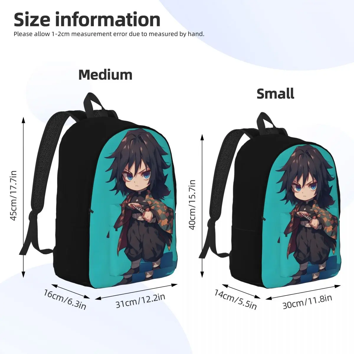 Mochila Giyu Tomioka para hombres y mujeres, mochila informal para escuela secundaria, senderismo, viaje, mochila de Anime Demon Slayer, bolso de hombro para ordenador portátil, deportes