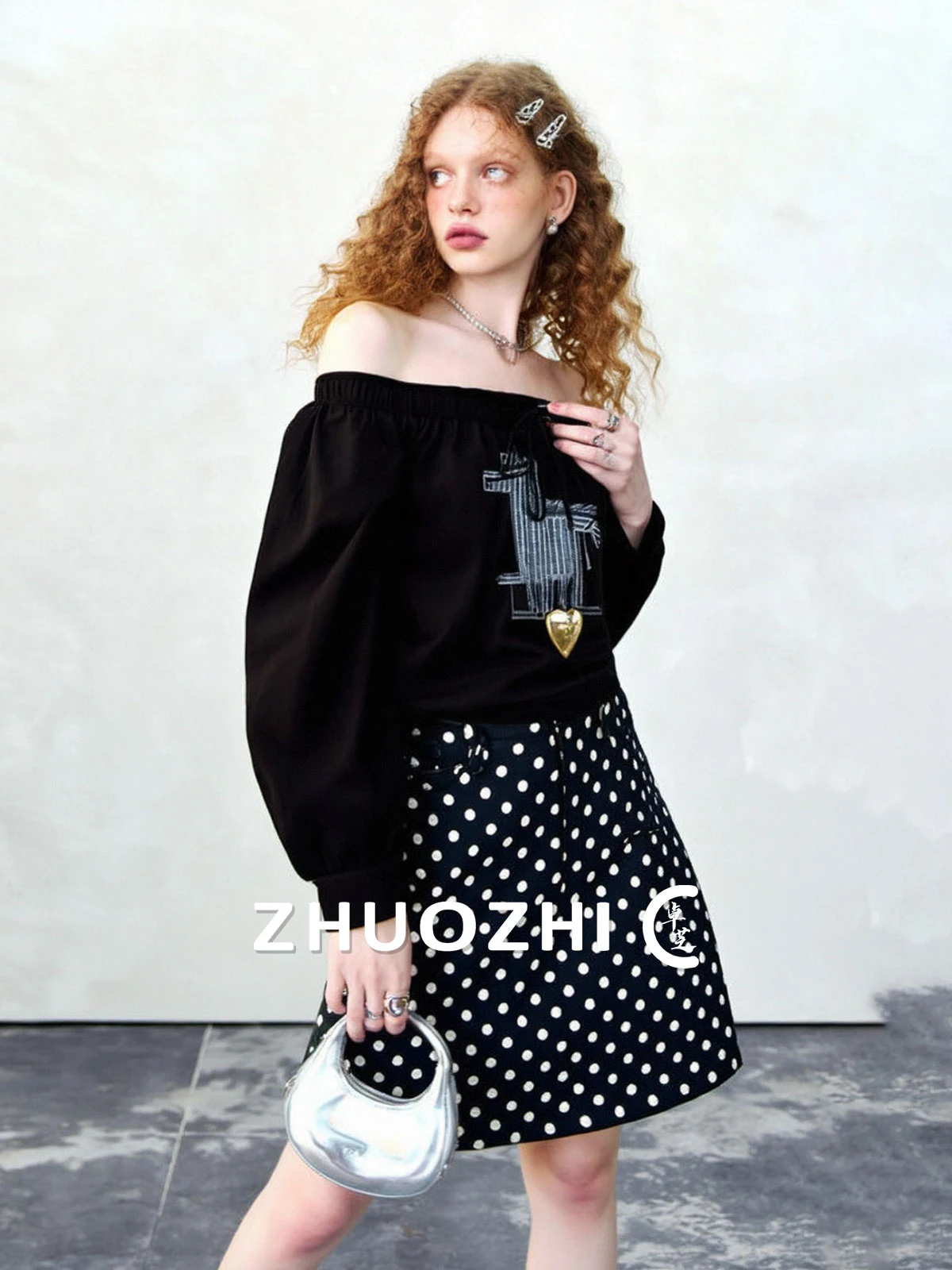 

Юбка ZhuoZhi в стиле ретро с принтом в горошек, А-силуэт, женская, весна 2026, облегающая, с высокой талией, повседневная, не требует глажки