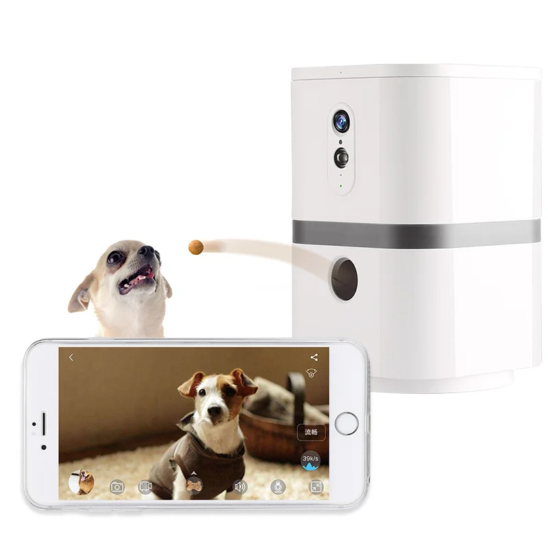 

Amazon Smart pet dog food dispenser pet dog camera treat with mobile phone monitoring dog treat dispenser camera