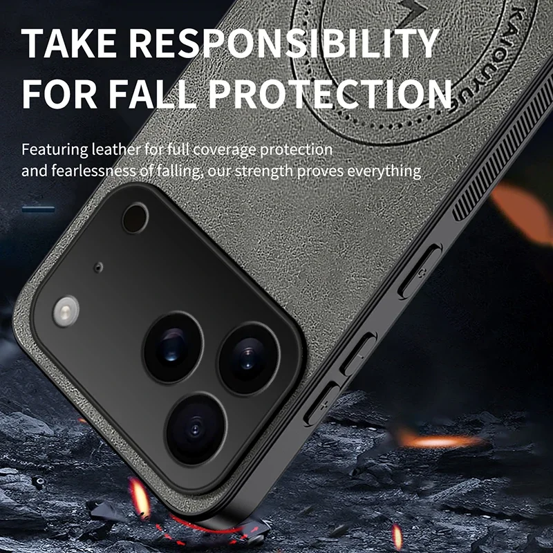 Case for Iphone 17 Pro Max Luxury PU Leather Matte Skin Protective Magnetic Magsafe Back Cover for Iphone 17pro 17 Air Shell