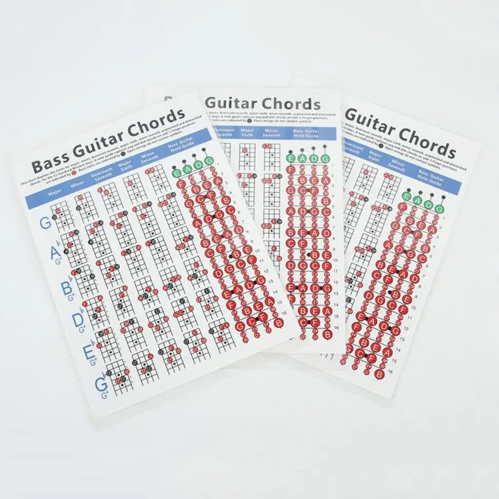 Bass Guitar Chord Chart Music Instrument Practice Sheet Educational Guide for Guitar Learning Beginners