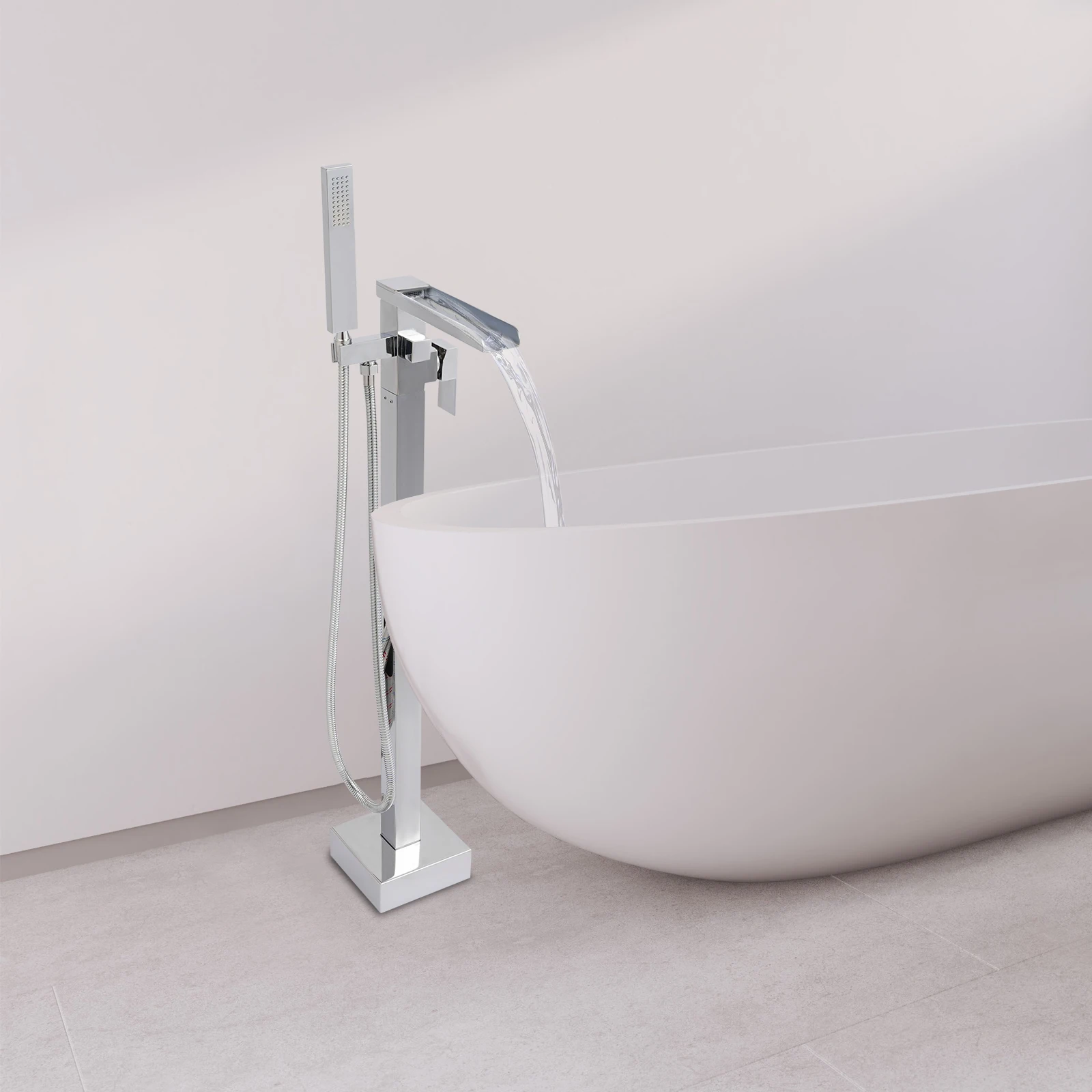 Grifo de bañera independiente con ducha de mano 360 °   Caño giratorio, grifo para bañera de montaje en suelo de níquel cepillado para baño de lujo ﻿ ﻿