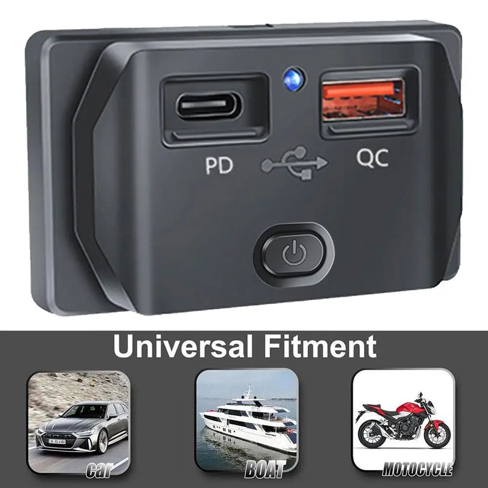 

Pd Usb-c 3.0 Fast Charger Socket With Switch Led Light Power Outlet Quick Charge For 12v/24v Car Boat Rv Truck Motorcycl P1a6